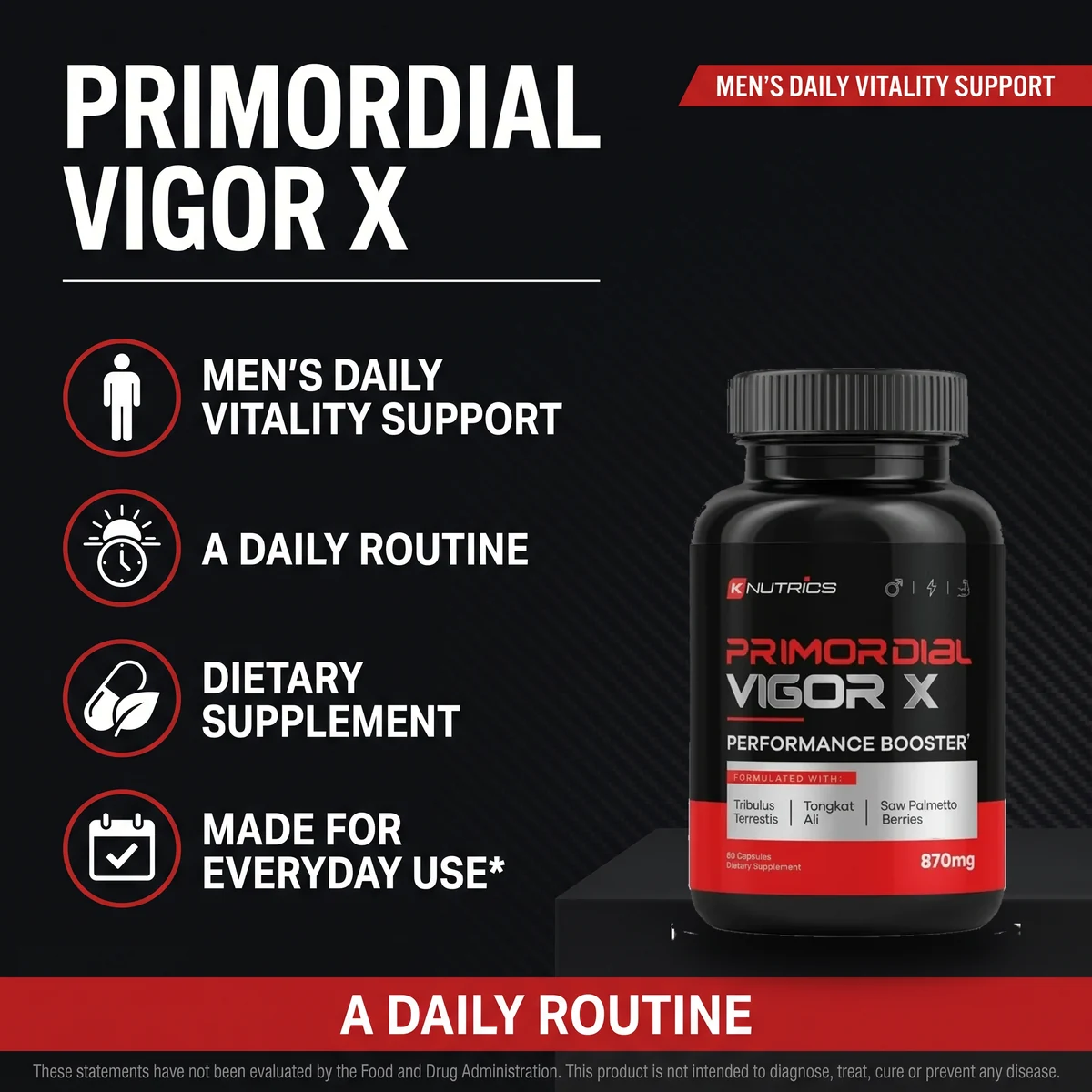 Primordial Vigor X men's daily vitality support supplement for everyday use